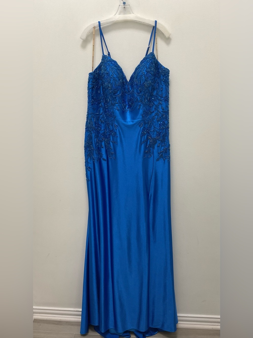 💙Faviana Royal Blue Beaded Satin Gown -